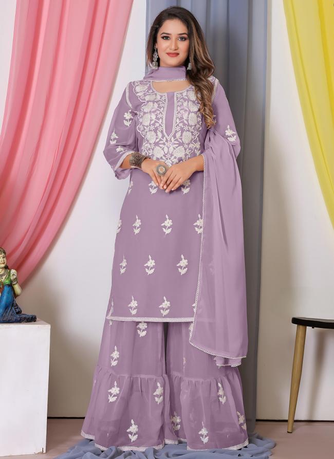 Georgette Lilac Eid Wear Embroidery Work Readymade Salwar Suit